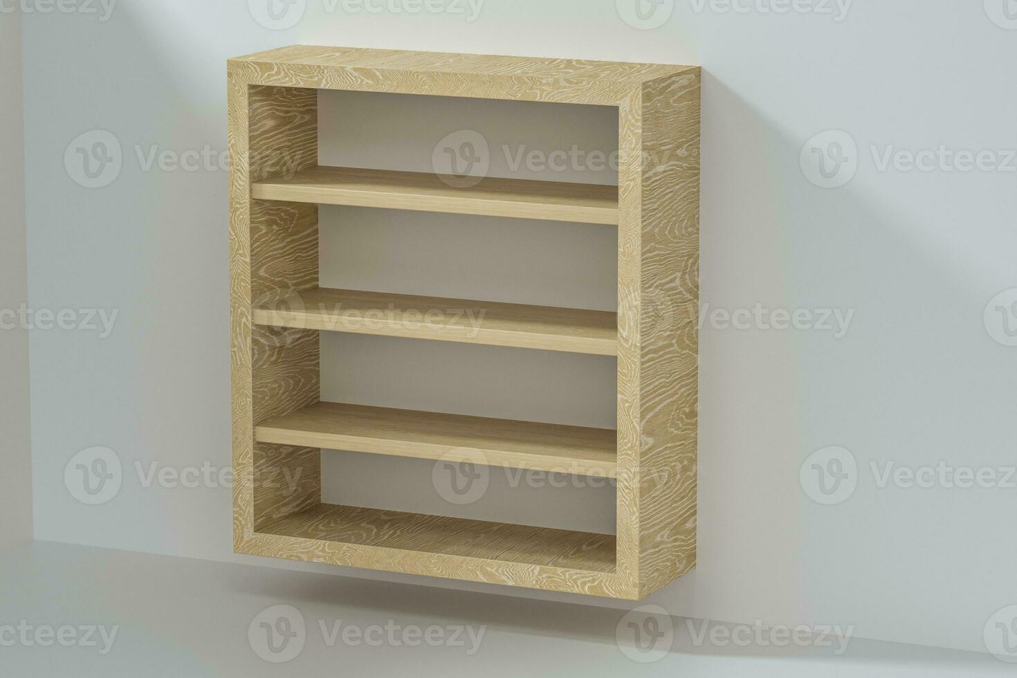 Empty wooden cube shelf in the empty room, 3d rendering. photo