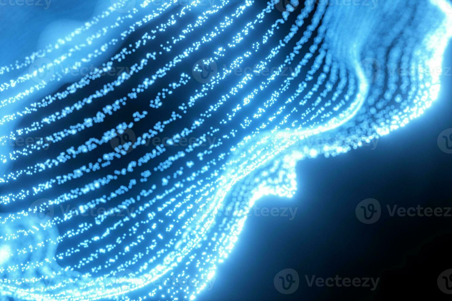 Glowing and flowing particles with dark background, 3d rendering. photo