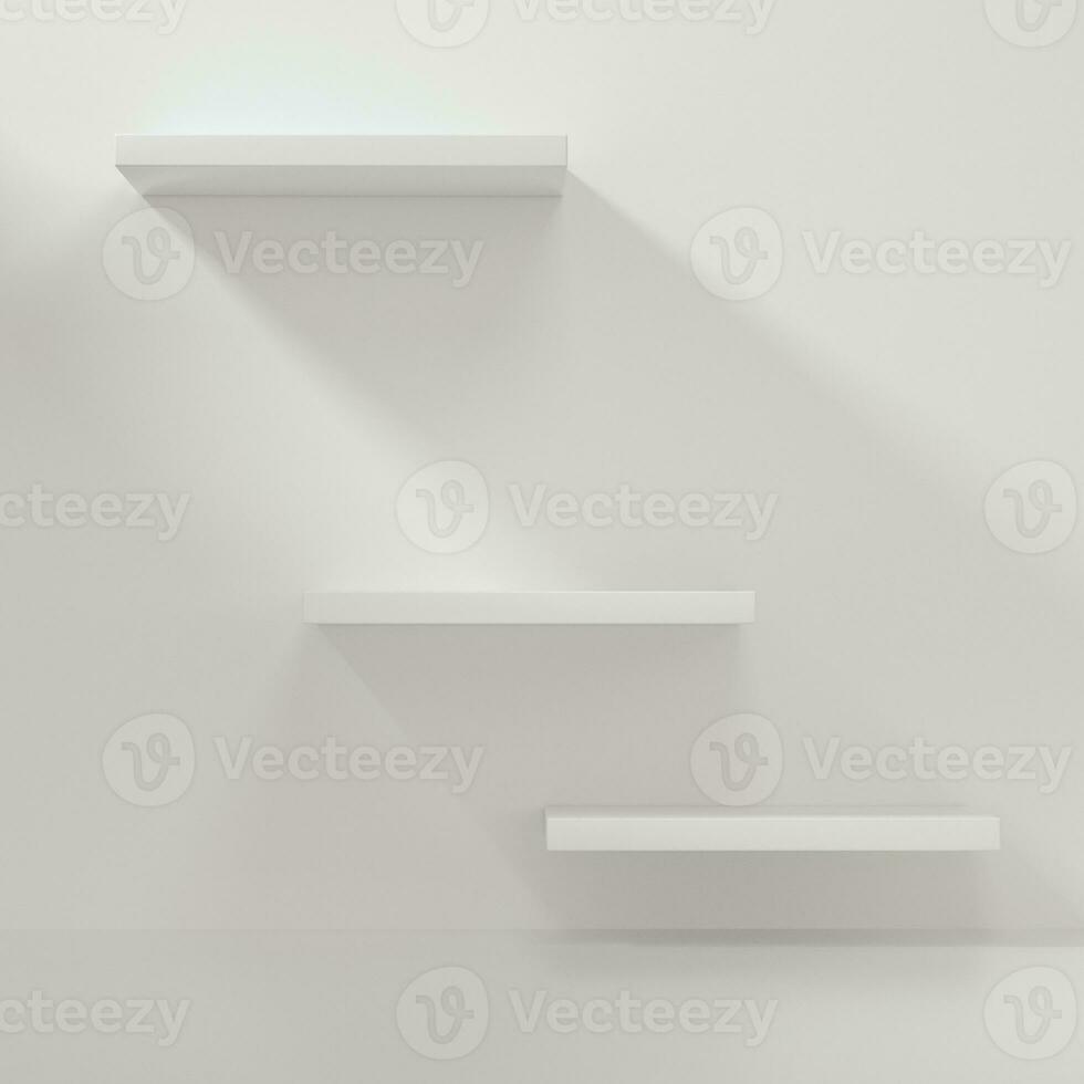 White empty cube shelf in the empty room, 3d rendering. photo