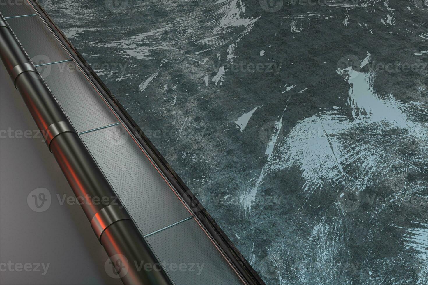 Polished metal frame, Black texture floor, 3d rendering. photo