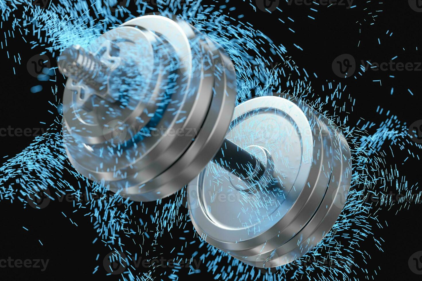 Burning dumbbells with black background, fitness theme, 3d rendeirng. photo