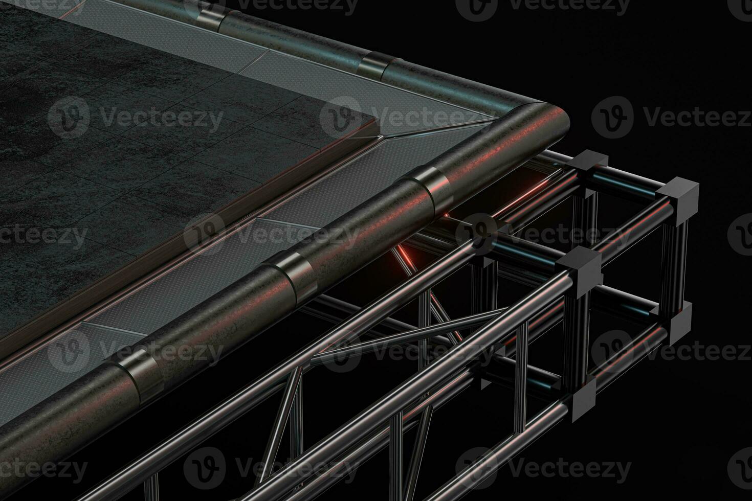 Polished metal frame, Black texture floor, 3d rendering. photo