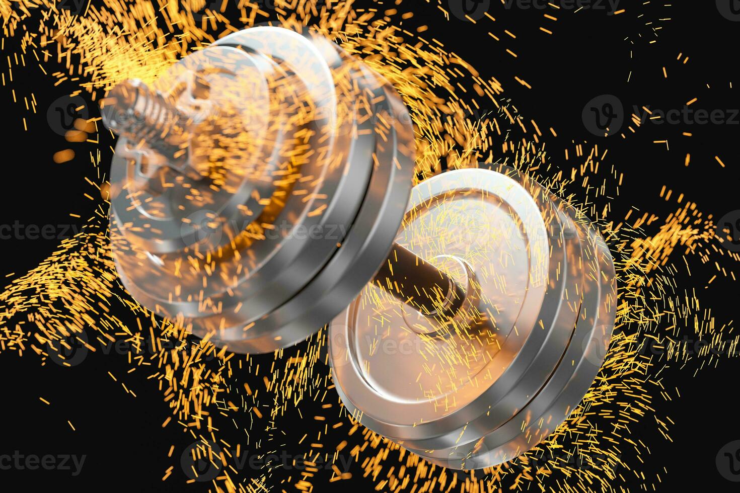 Burning dumbbells with black background, fitness theme, 3d rendeirng. photo