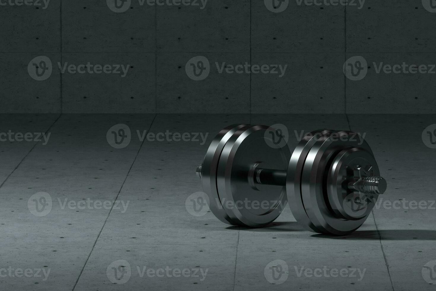 Dumbbells with concrete background, fitness theme, 3d rendeirng. photo