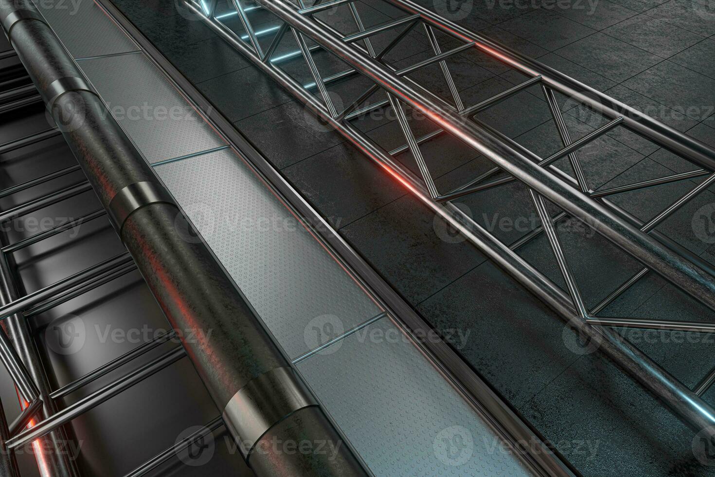 Polished metal frame, Black texture floor, 3d rendering. photo