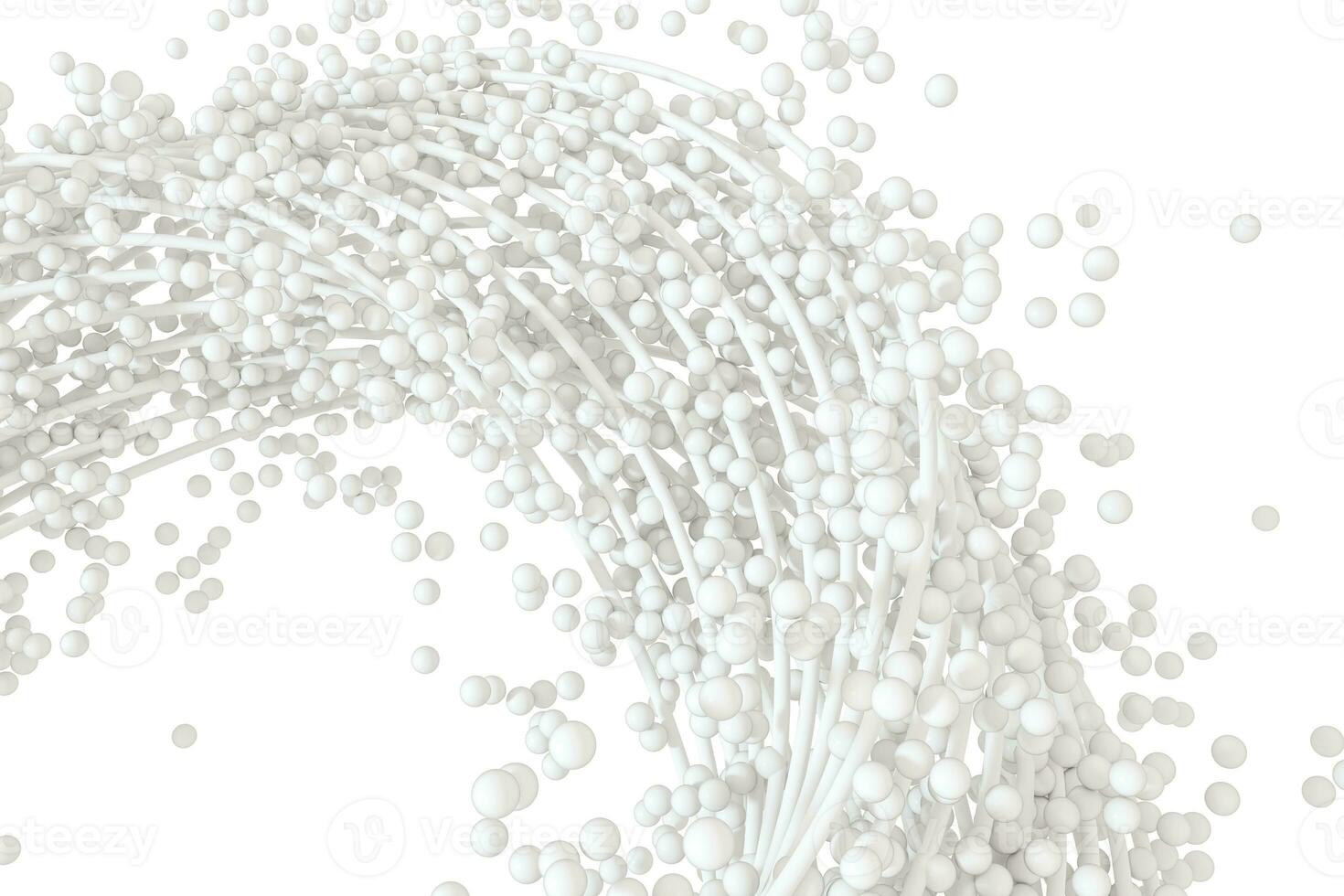 A mass of flowing spheres with white background, 3d rendering. photo