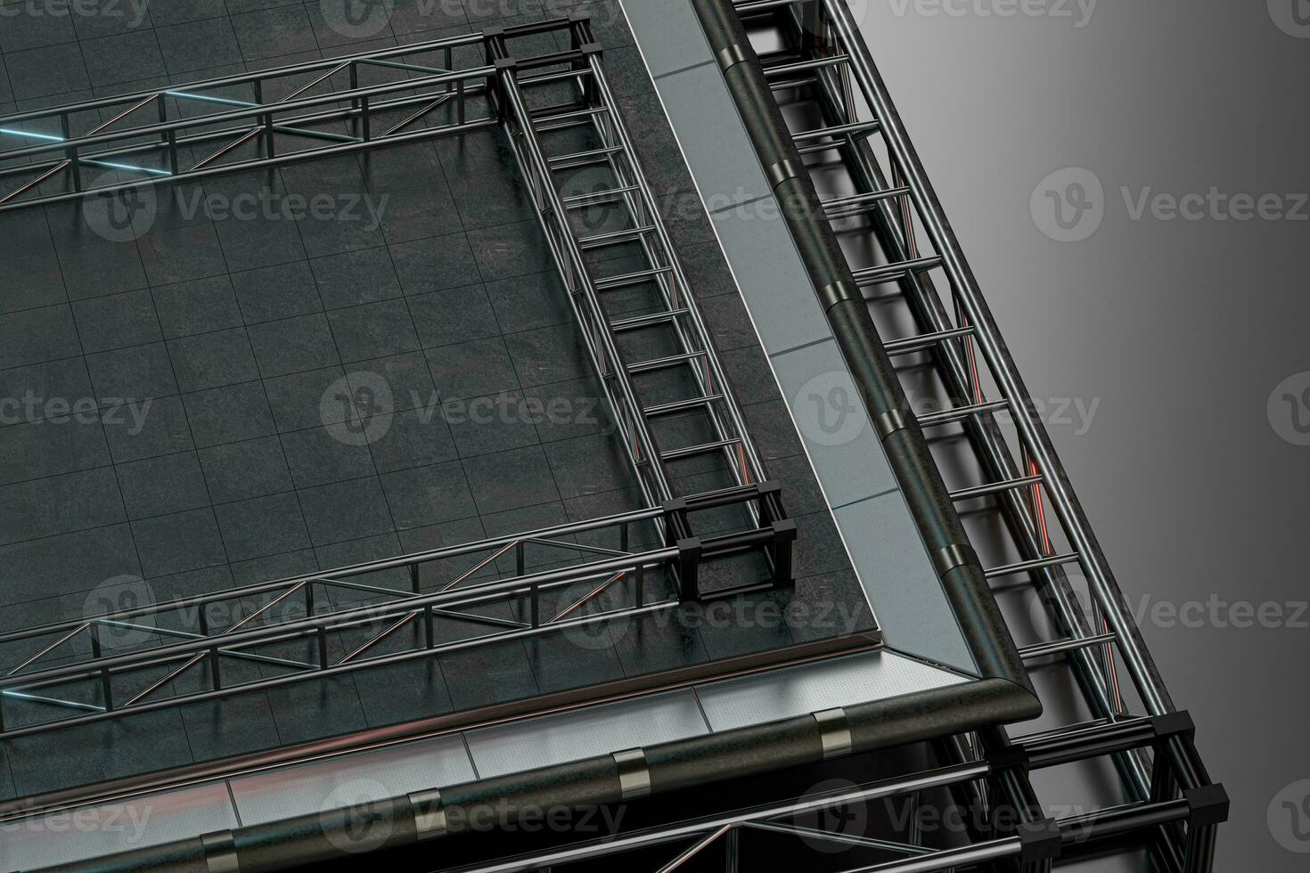Polished metal frame, Black texture floor, 3d rendering. photo