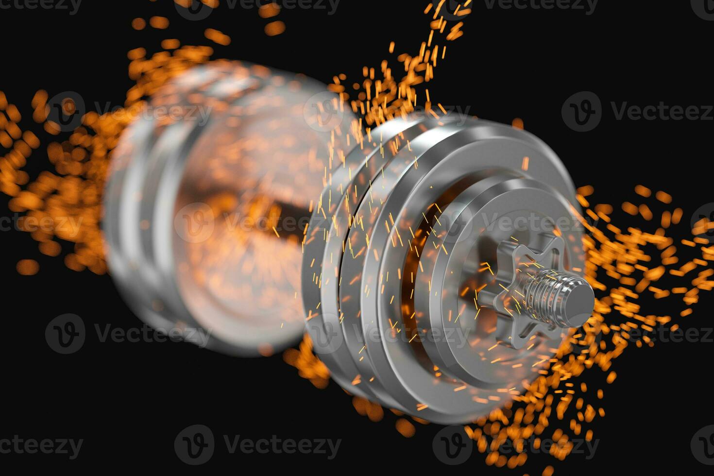 Burning dumbbells with black background, fitness theme, 3d rendeirng. photo