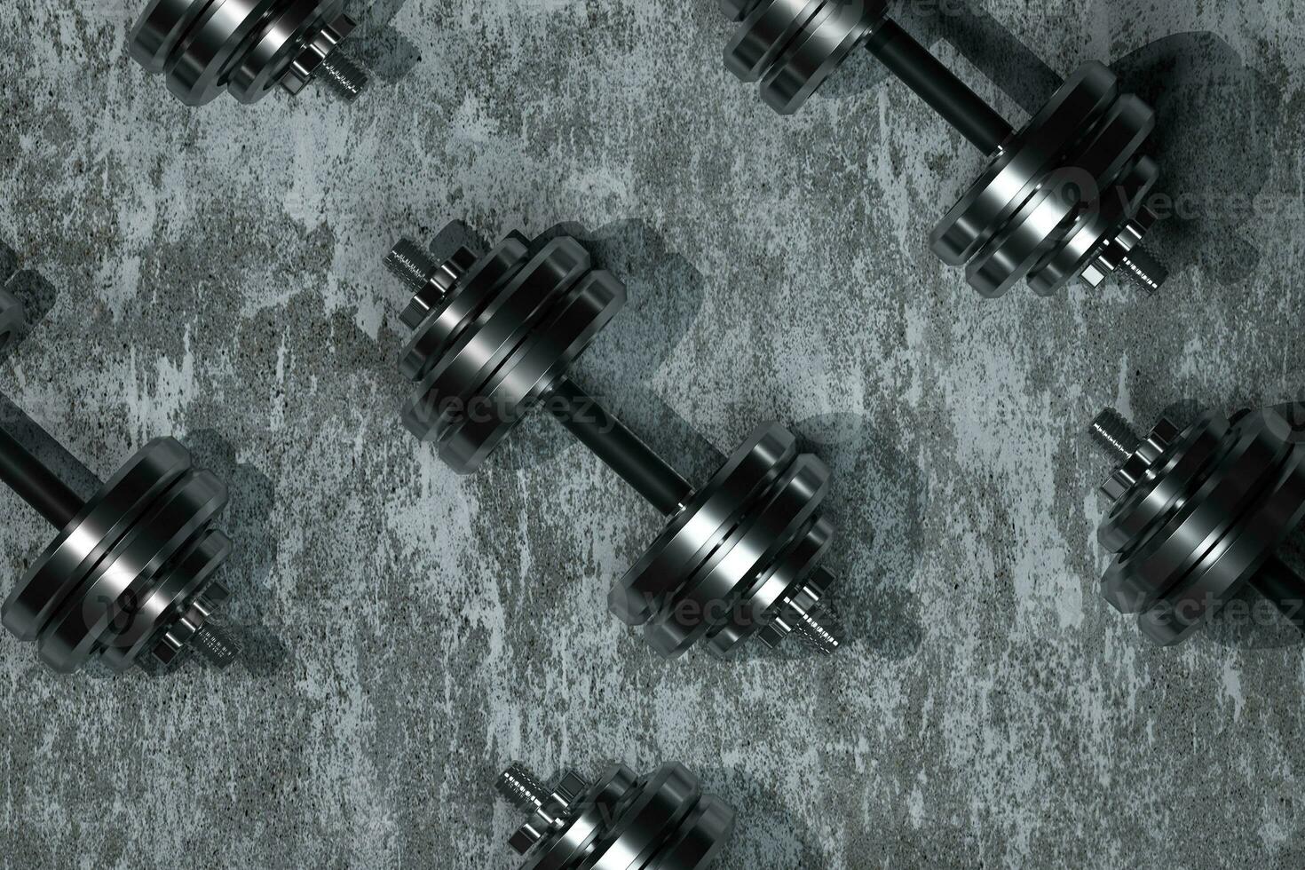 Dumbbells with concrete background, fitness theme, 3d rendeirng. photo