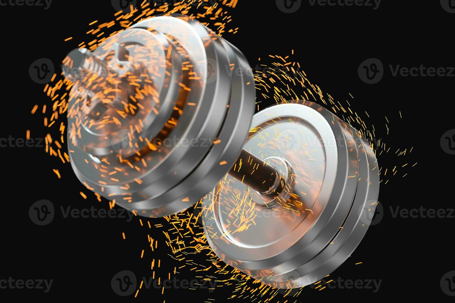 Burning dumbbells with black background, fitness theme, 3d rendeirng. photo