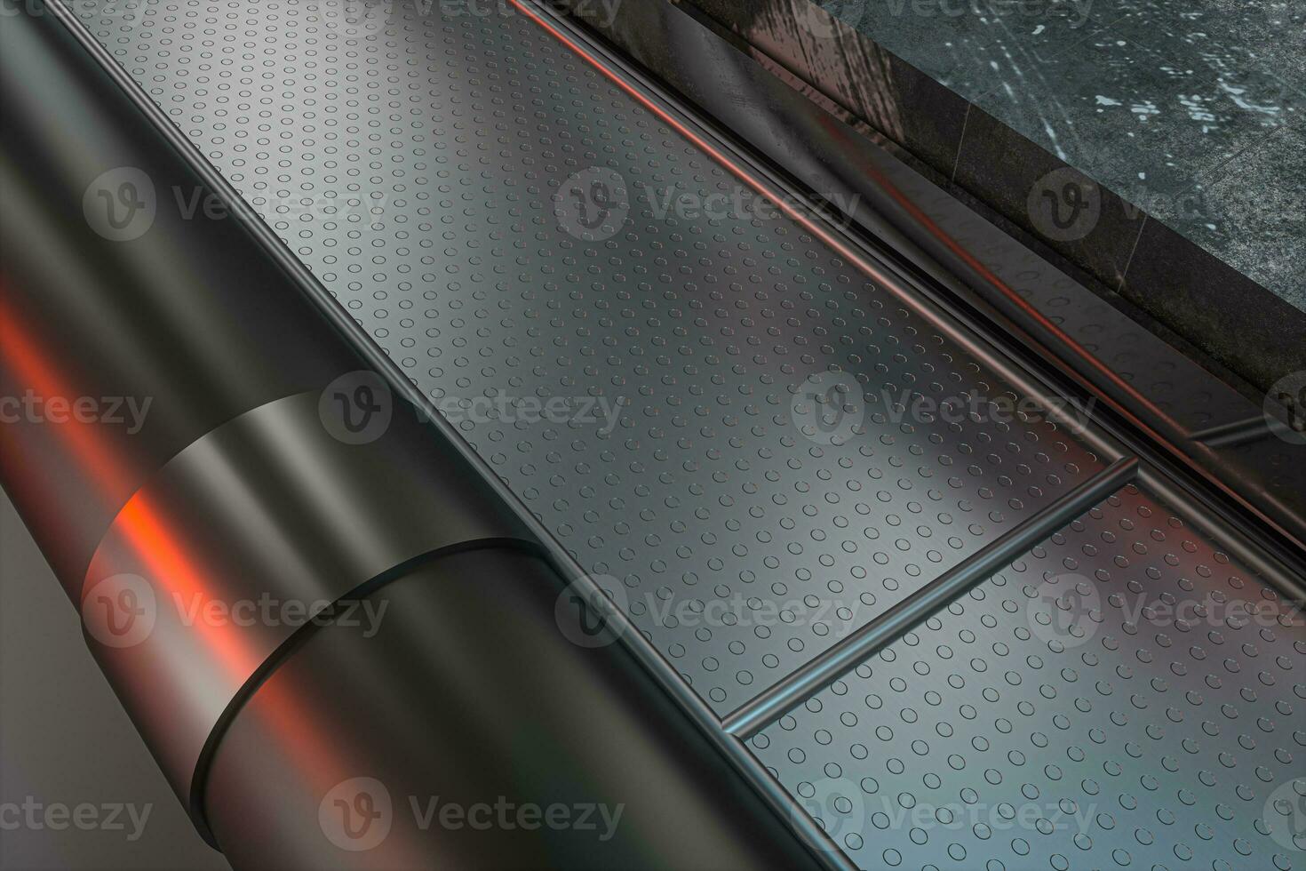 Polished metal frame, Black texture floor, 3d rendering. photo