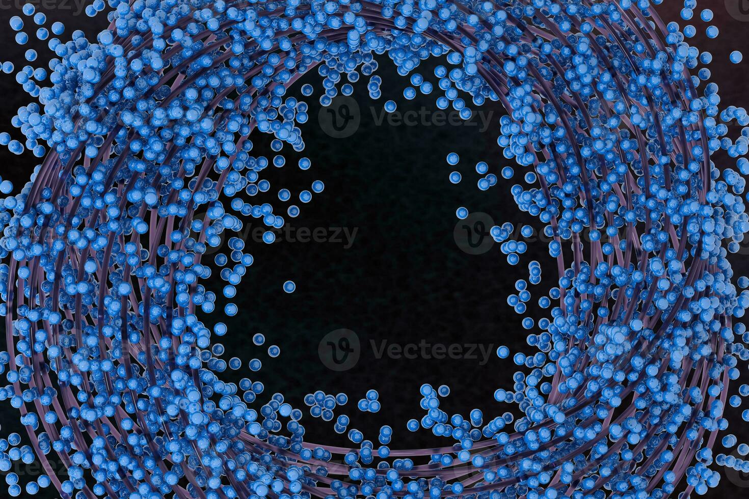 A mass of flowing spheres with dark background, 3d rendering. photo