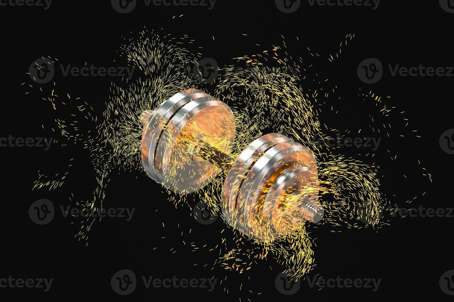 Burning dumbbells with black background, fitness theme, 3d rendeirng. photo