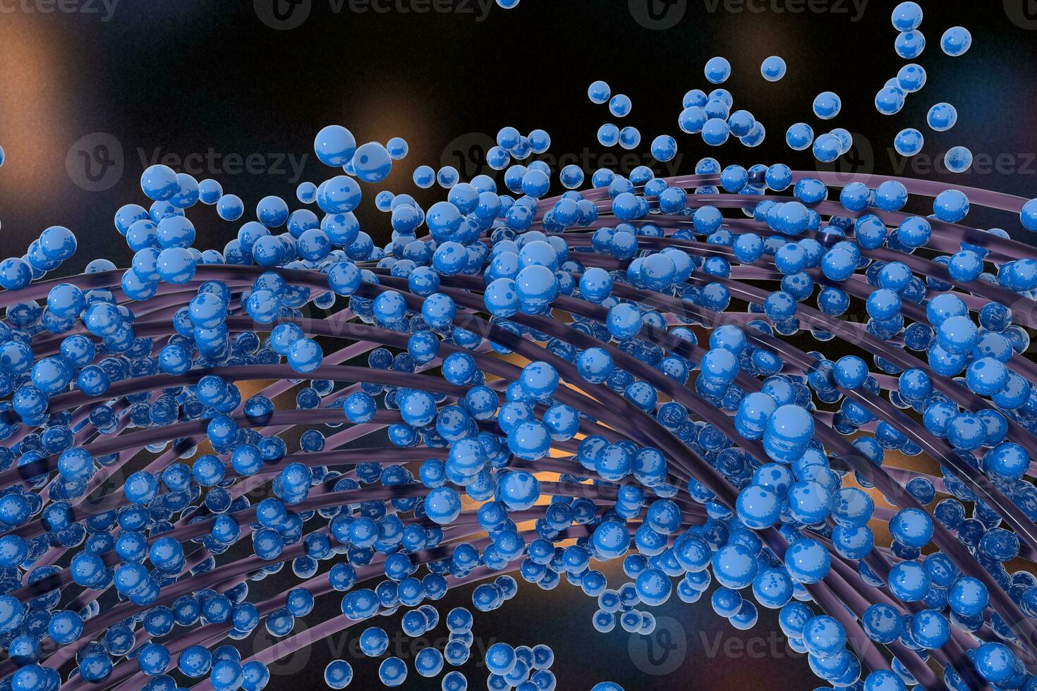 A mass of flowing spheres with dark background, 3d rendering. photo