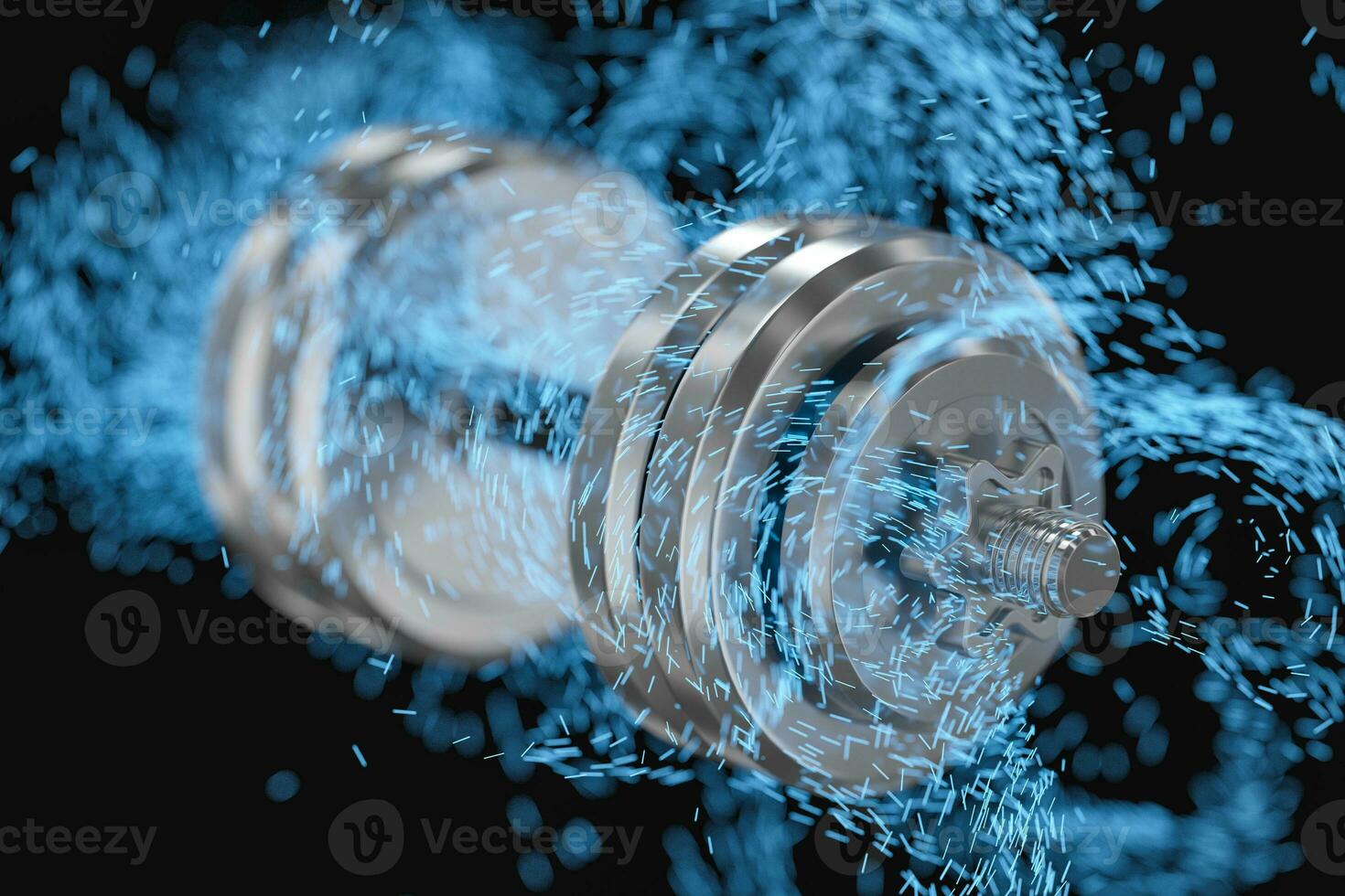 Burning dumbbells with black background, fitness theme, 3d rendeirng. photo