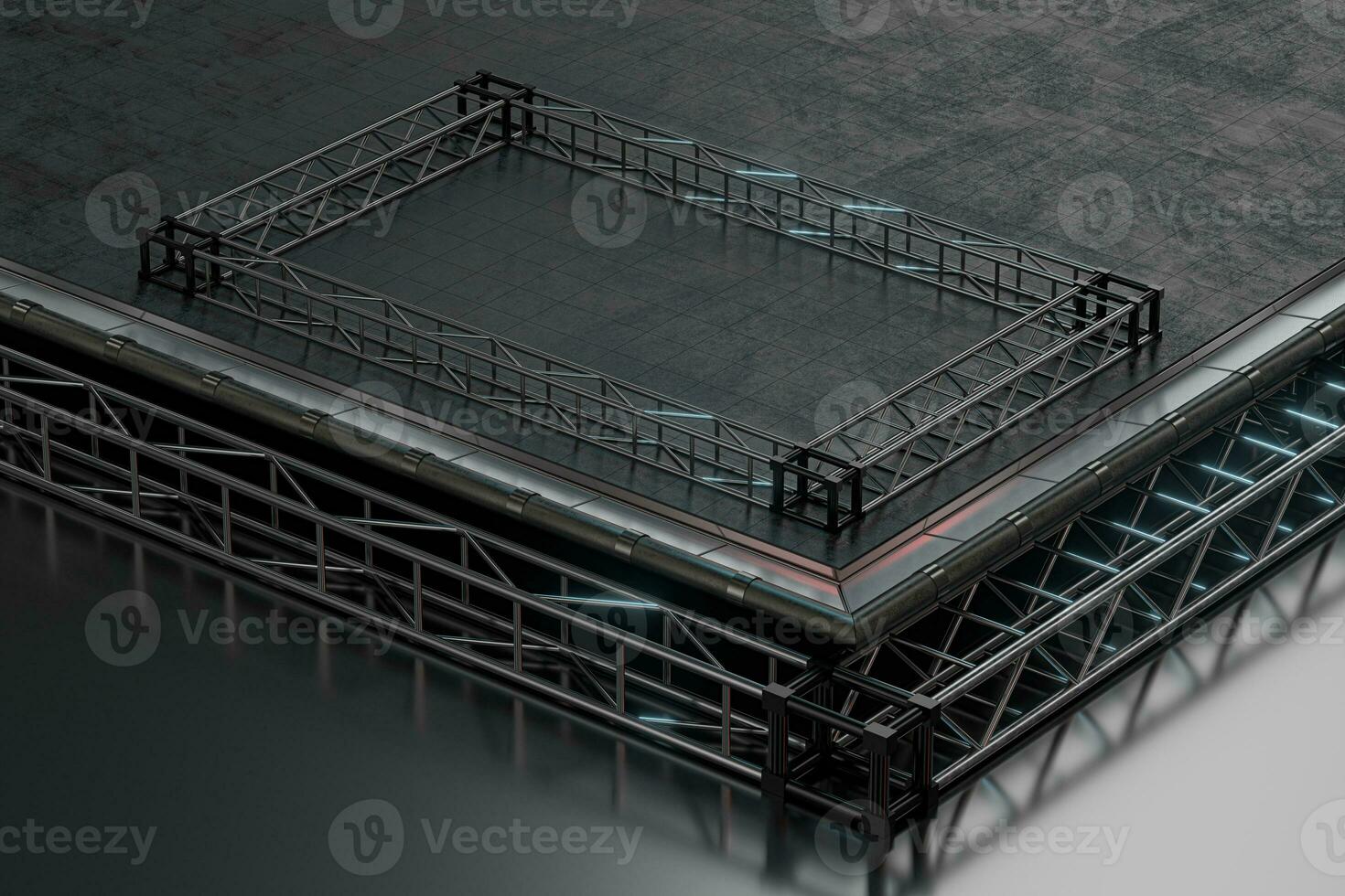 Polished metal frame, Black texture floor, 3d rendering. photo