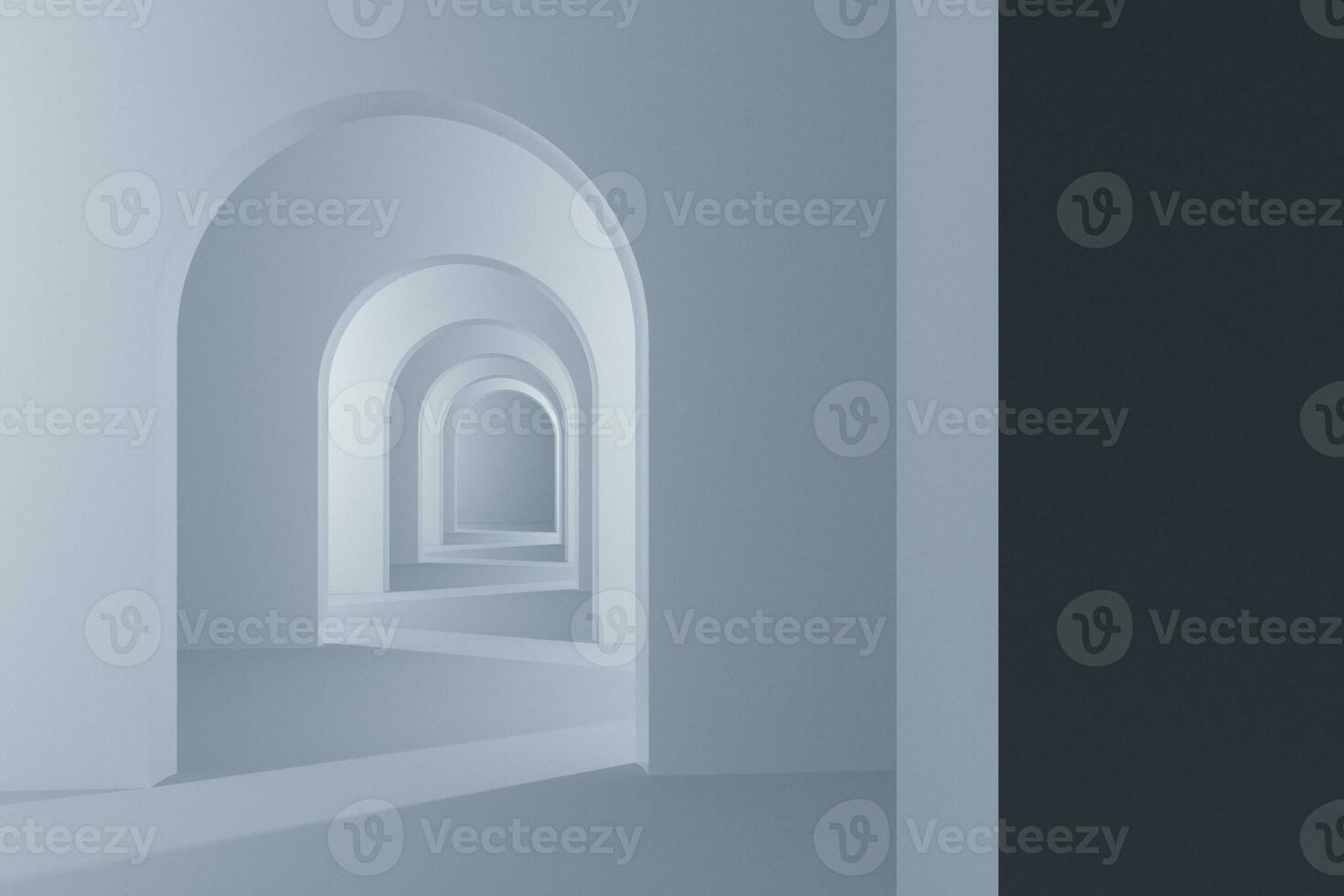 Dark room with a glowing and bright door, 3d rendering. photo