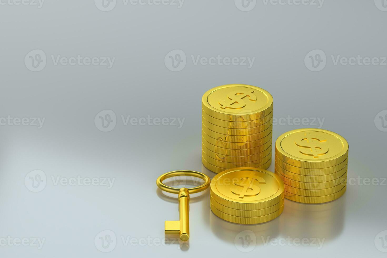 The dollar coins with white background, 3d rendering. photo