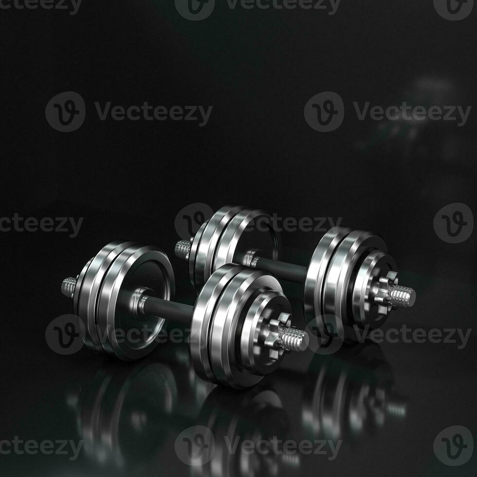 Dumbbells with black background, fitness theme, 3d rendeirng. photo