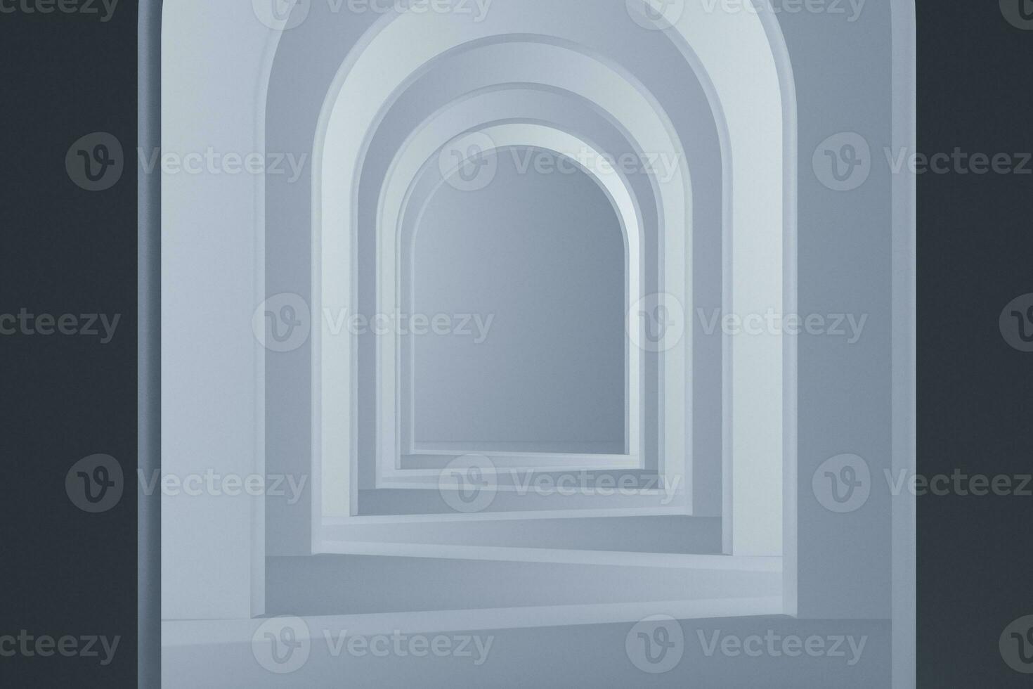 Dark room with a glowing and bright door, 3d rendering. photo