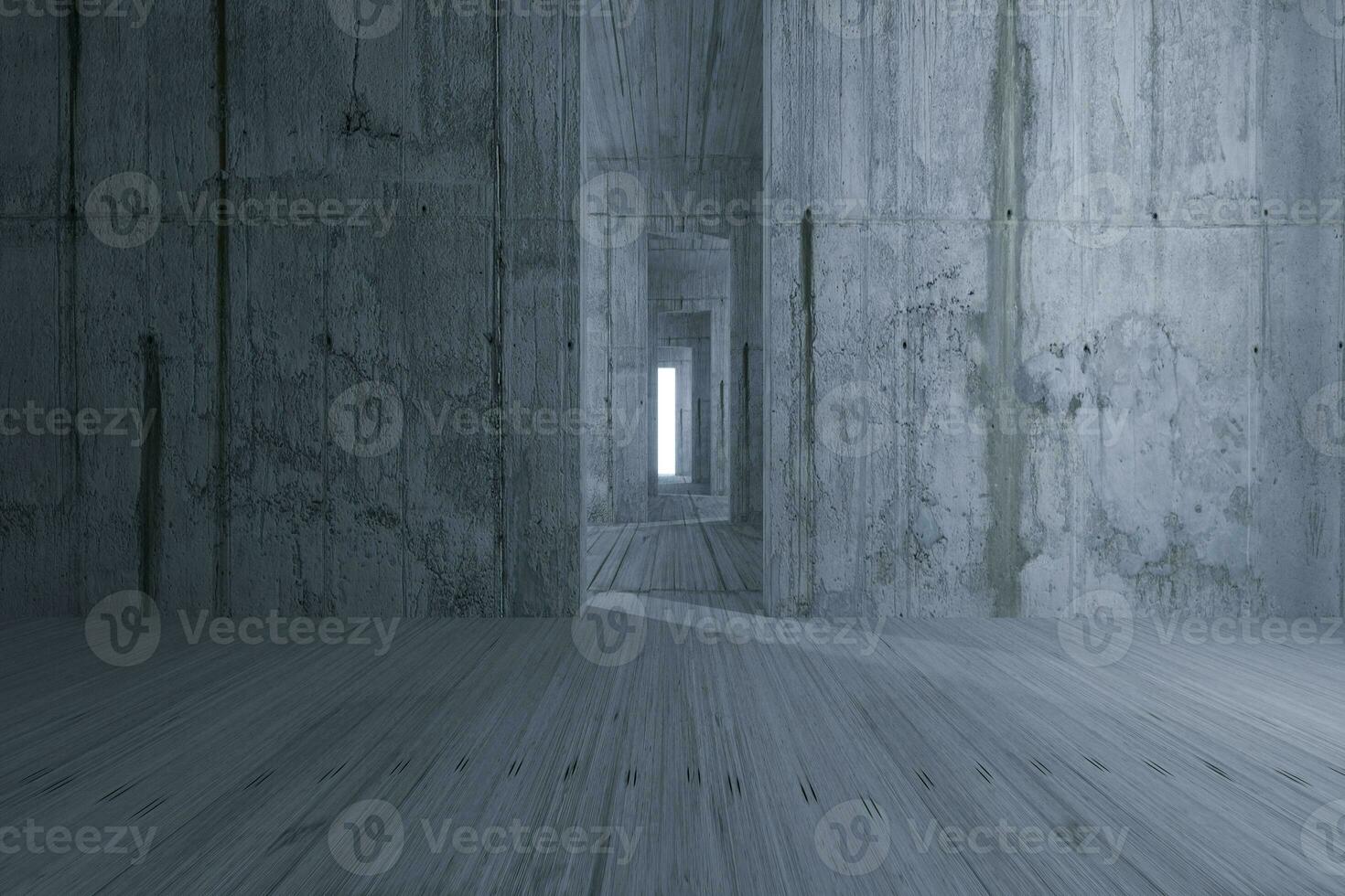 Dark room with a glowing and bright door, 3d rendering. photo