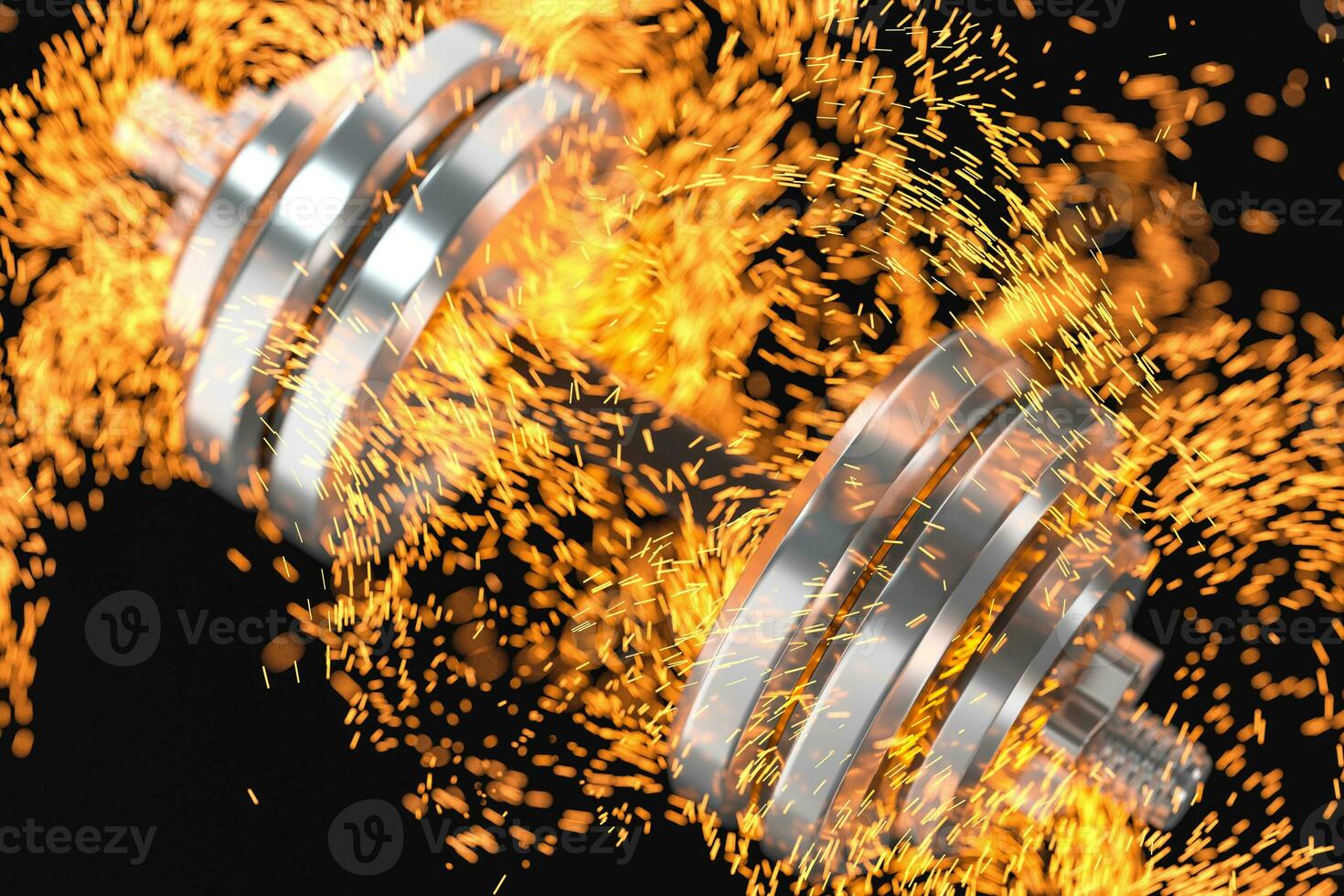 Burning dumbbells with black background, fitness theme, 3d rendeirng. photo