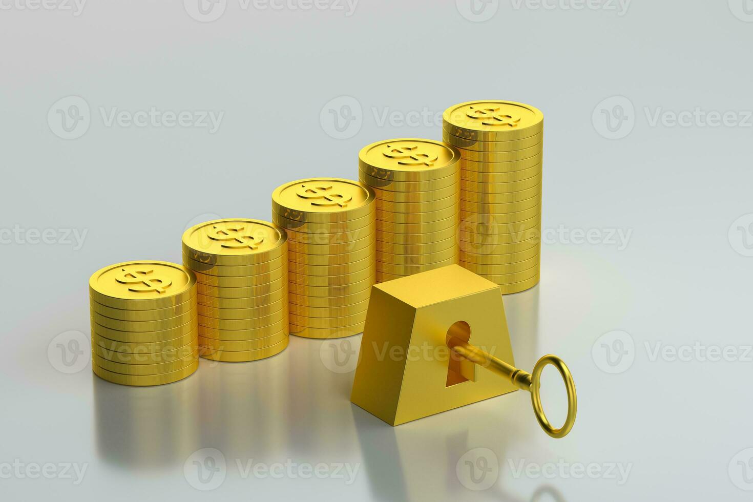 The dollar coins with white background, 3d rendering. photo