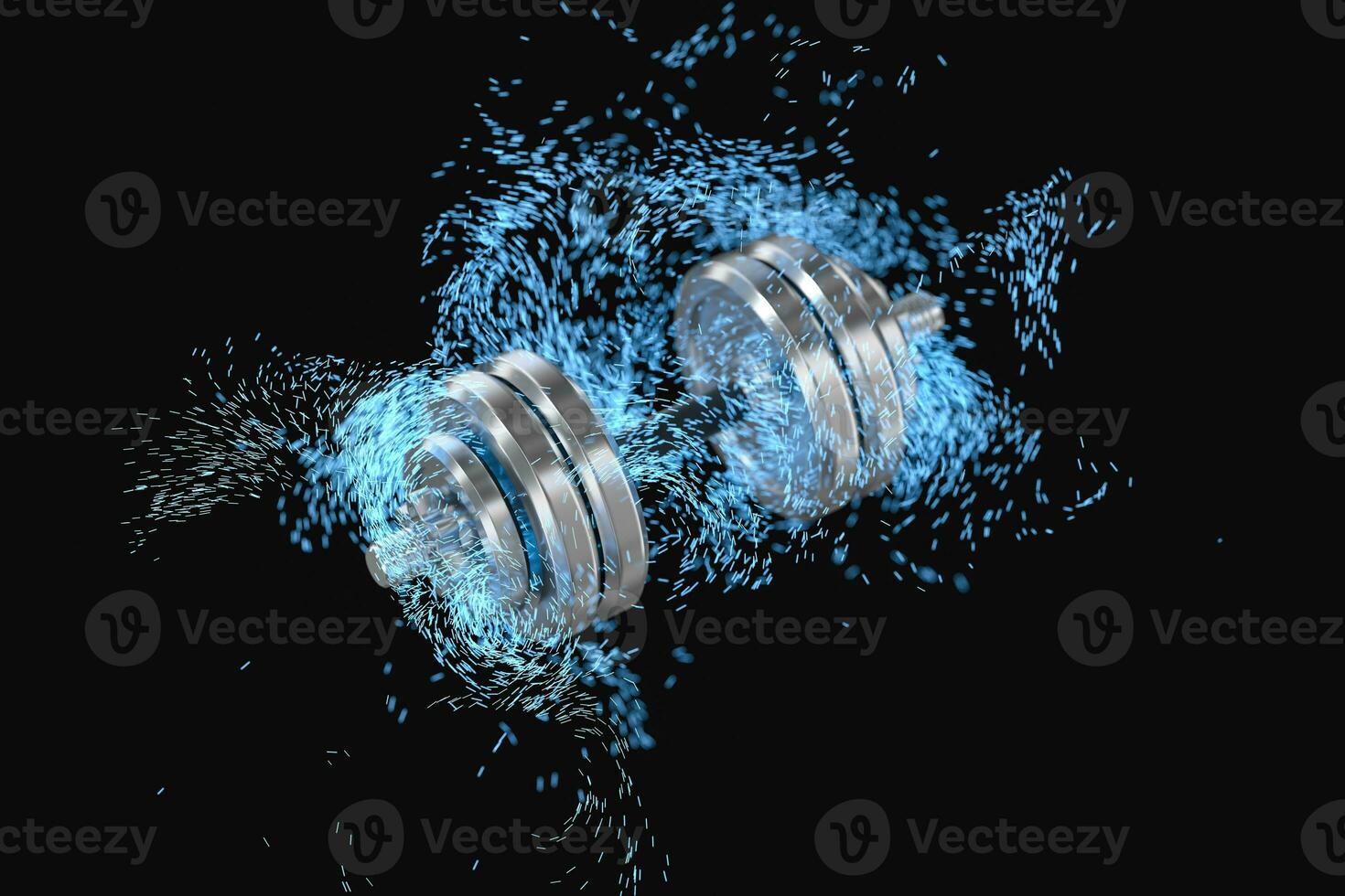 Burning dumbbells with black background, fitness theme, 3d rendeirng. photo