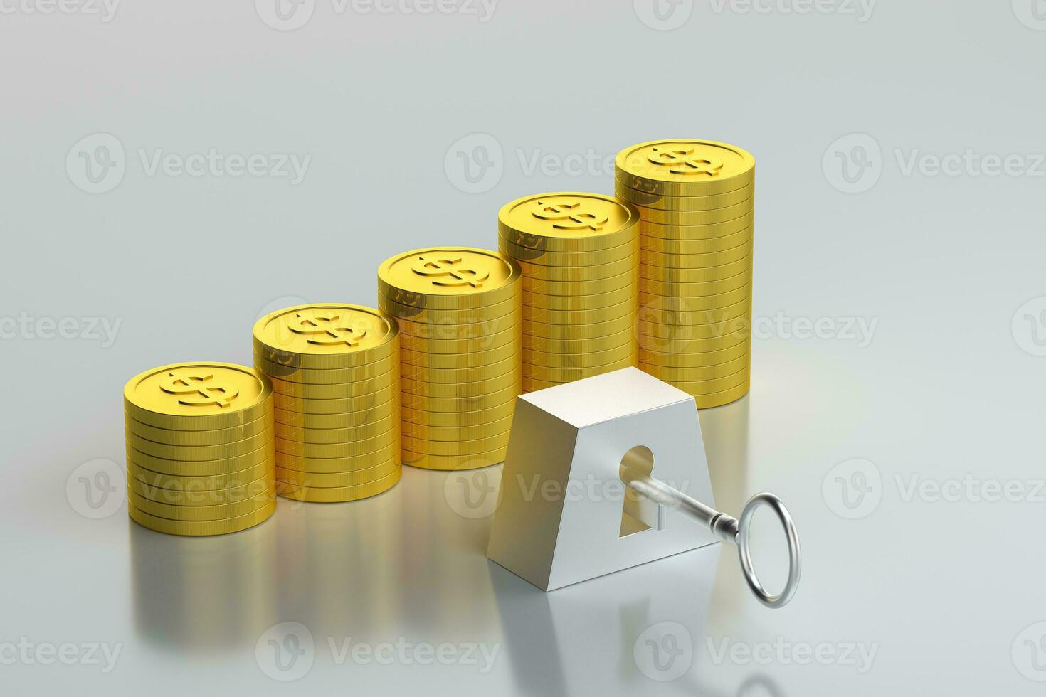 The dollar coins with white background, 3d rendering. photo