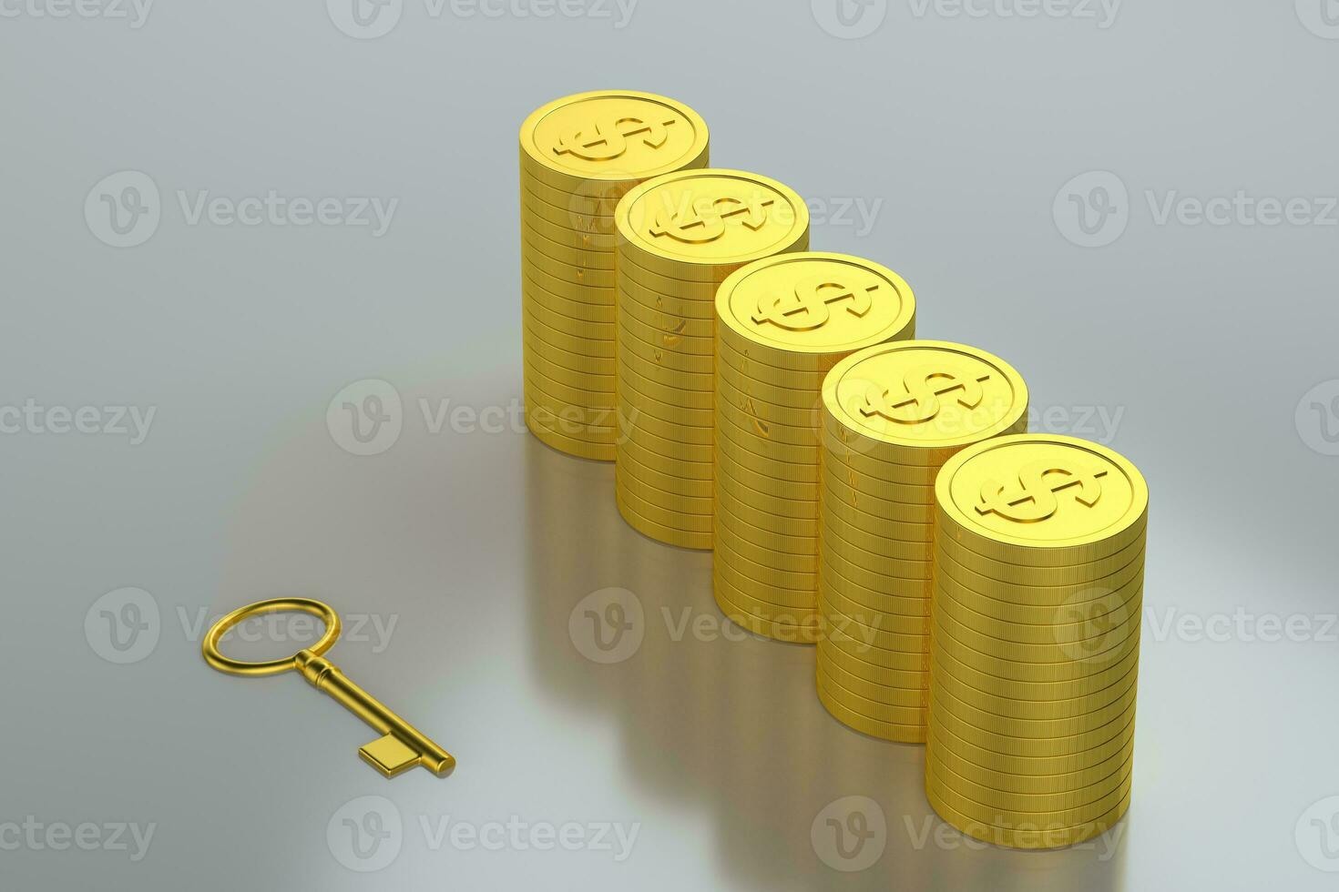 The dollar coins with white background, 3d rendering. photo