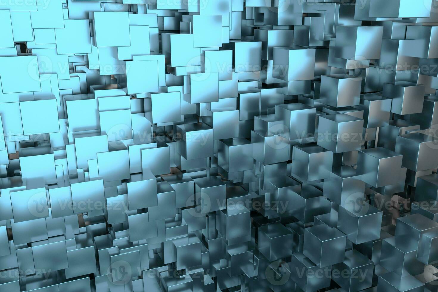 A room full with dark cubes, Illuminated by glowing cubes, 3d rendering photo