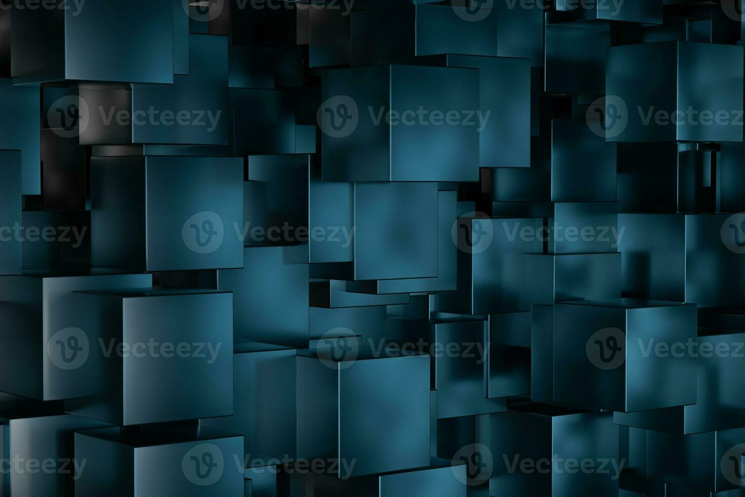A room full with dark cubes, Illuminated by glowing cubes, 3d rendering photo
