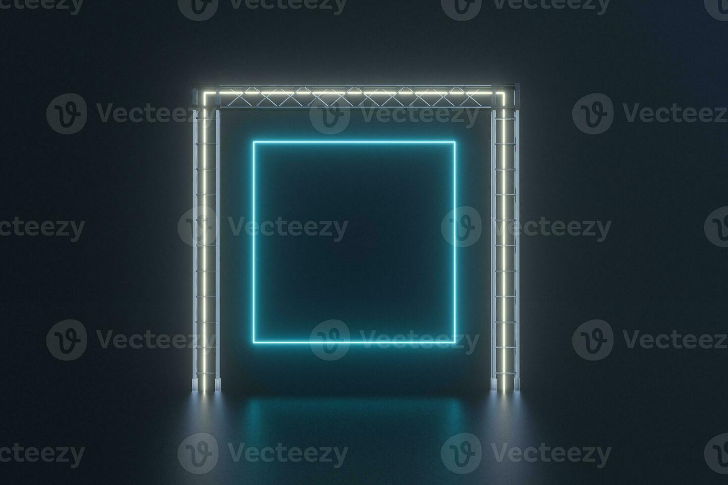 Steel frame and luminous cubes, 3d rendering. photo