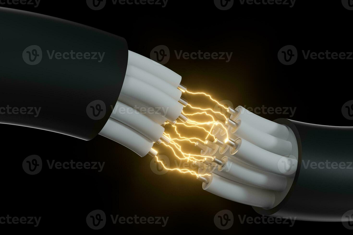 Cable with extended core, electronic connection product, with lightning effect 3d rendering. photo