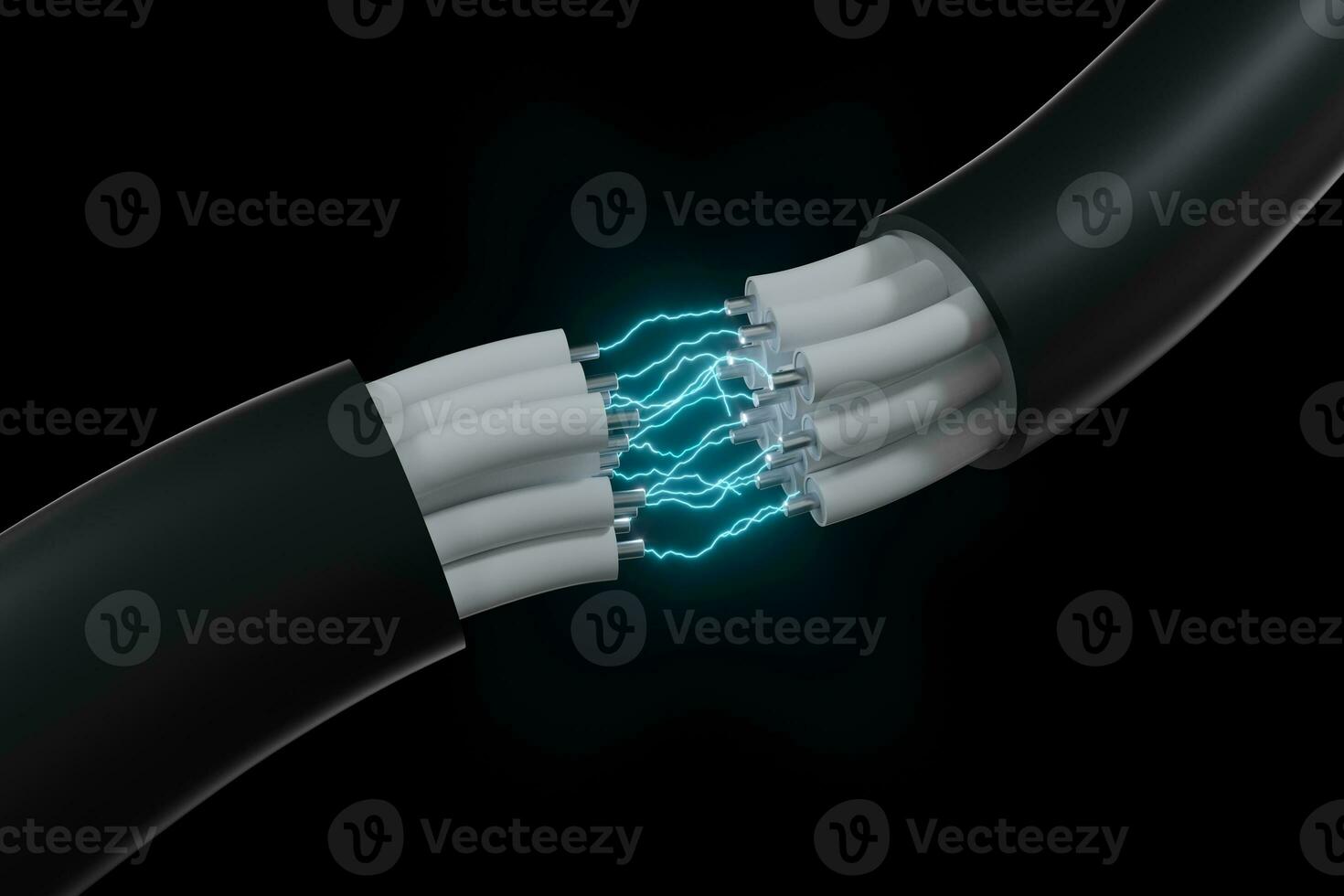 Cable with extended core, electronic connection product, with lightning effect 3d rendering. photo