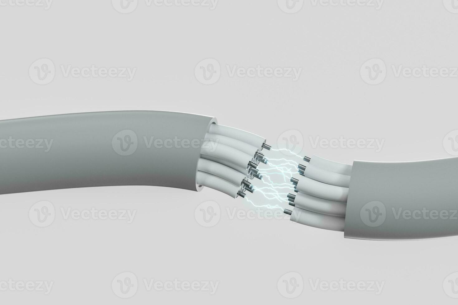 Cable with extended core, electronic connection product, with lightning effect 3d rendering. photo