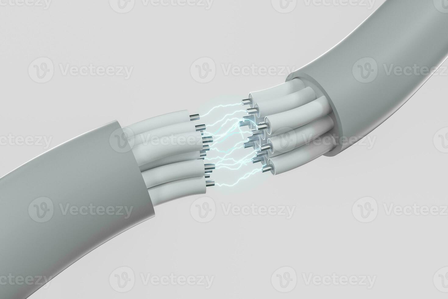 Cable with extended core, electronic connection product, with lightning effect 3d rendering. photo
