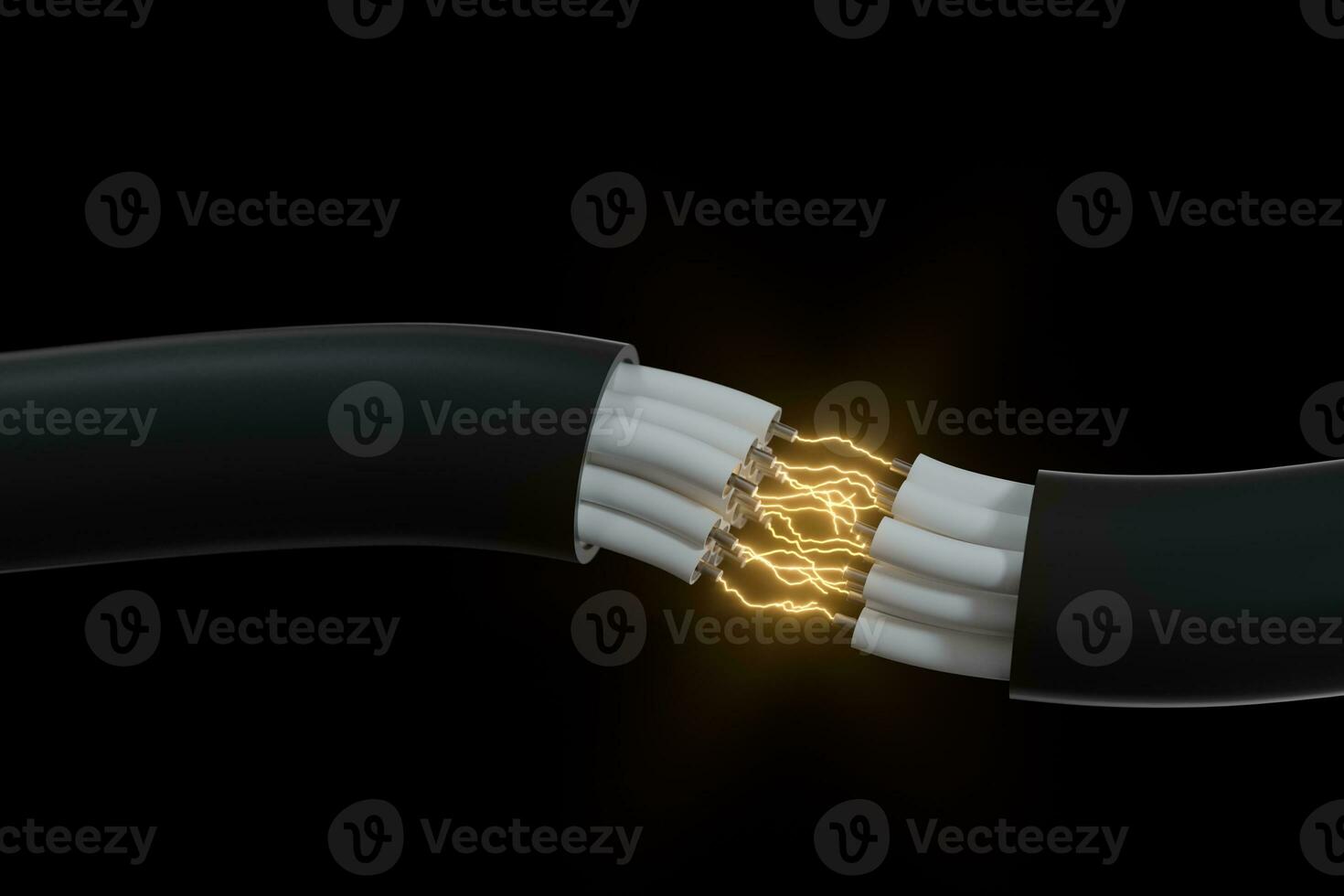 Cable with extended core, electronic connection product, with lightning effect 3d rendering. photo