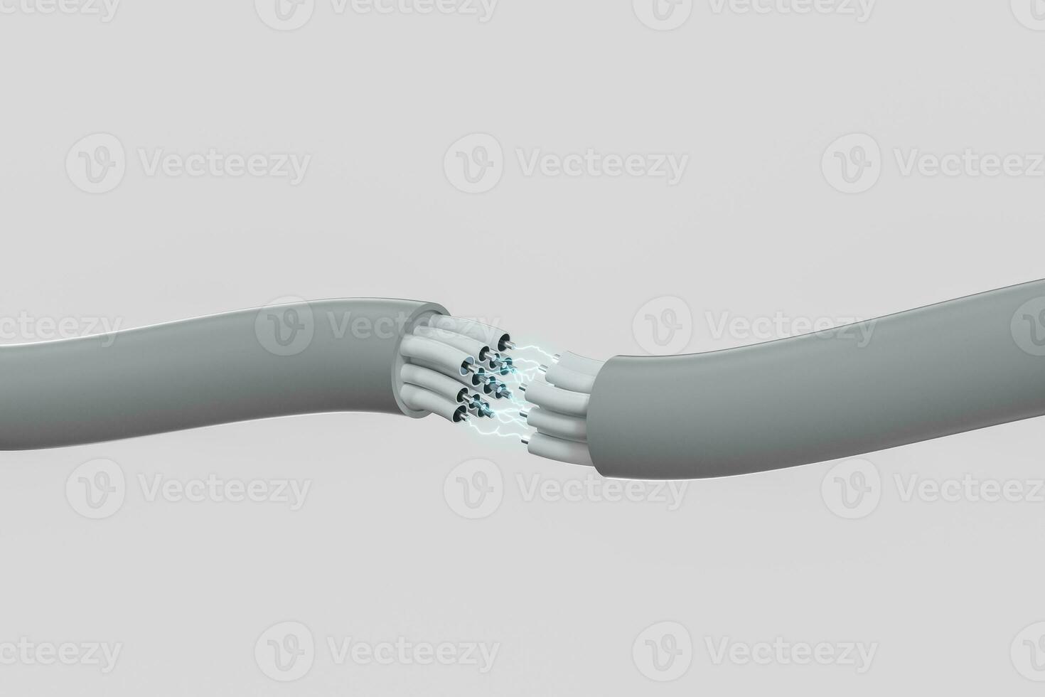 Cable with extended core, electronic connection product, with lightning effect 3d rendering. photo