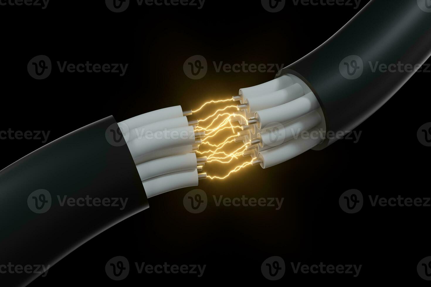 Cable with extended core, electronic connection product, with lightning effect 3d rendering. photo