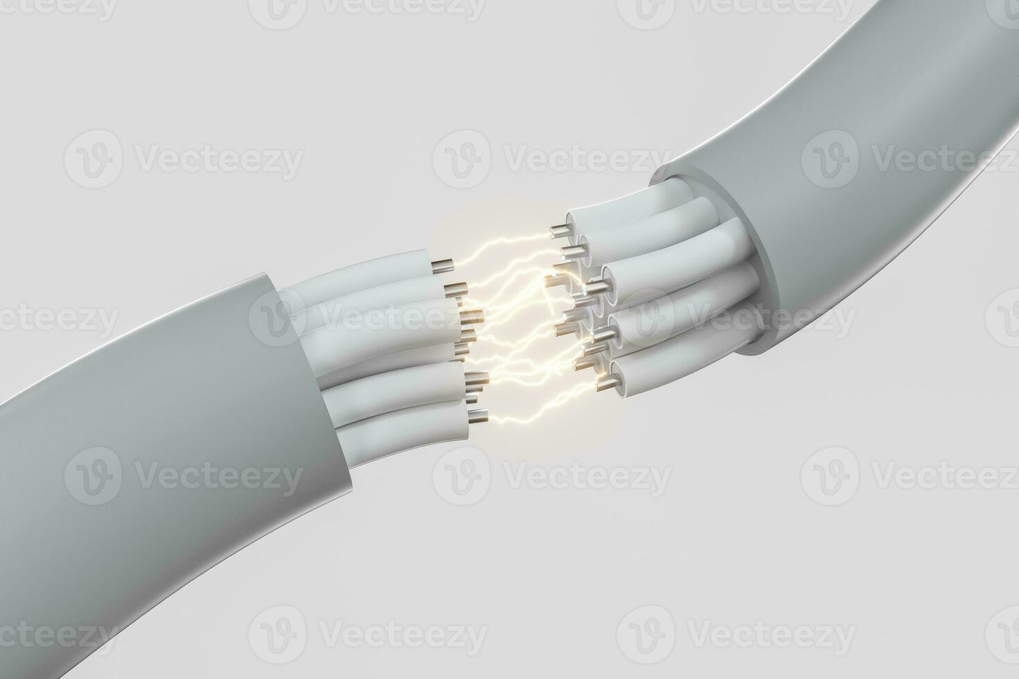 Cable with extended core, electronic connection product, with lightning effect 3d rendering. photo