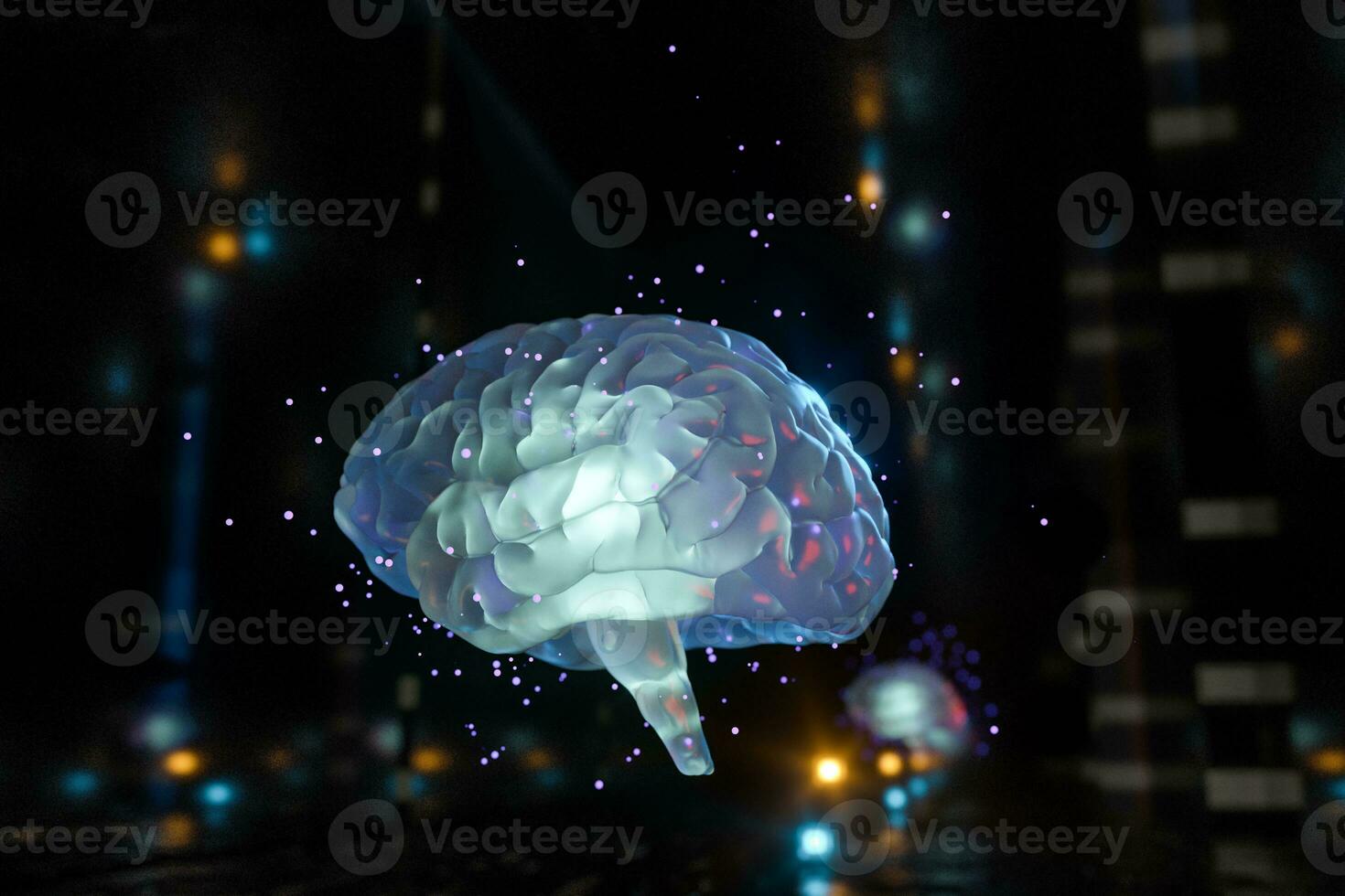 Brain and dark cubic space background, 3d rendering. photo