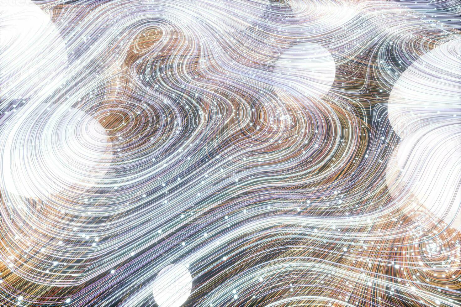 Flowing curves with colorful background, 3d rendering. photo