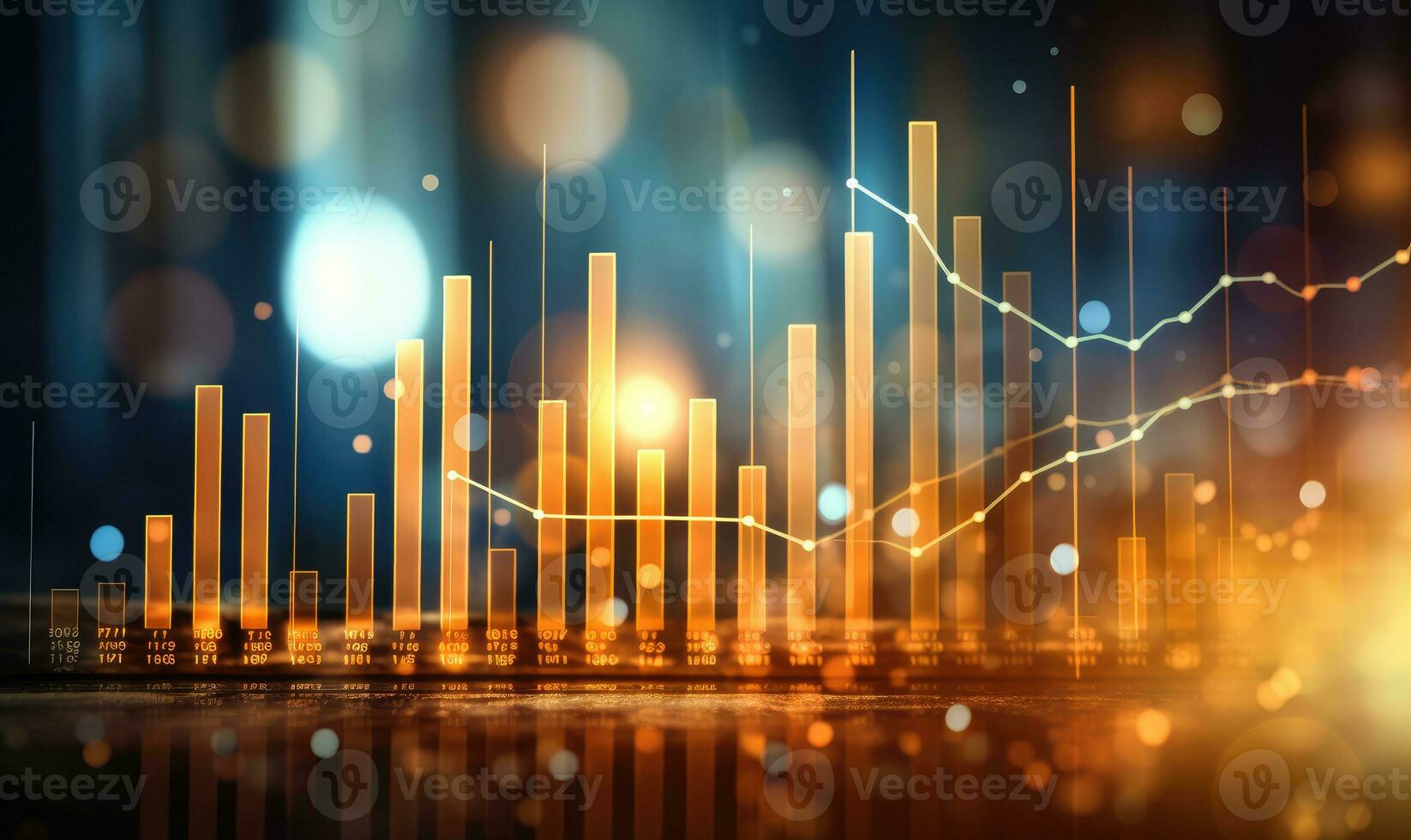 Financial stock market graph and candlestick chart on abstract background. Double exposure photo