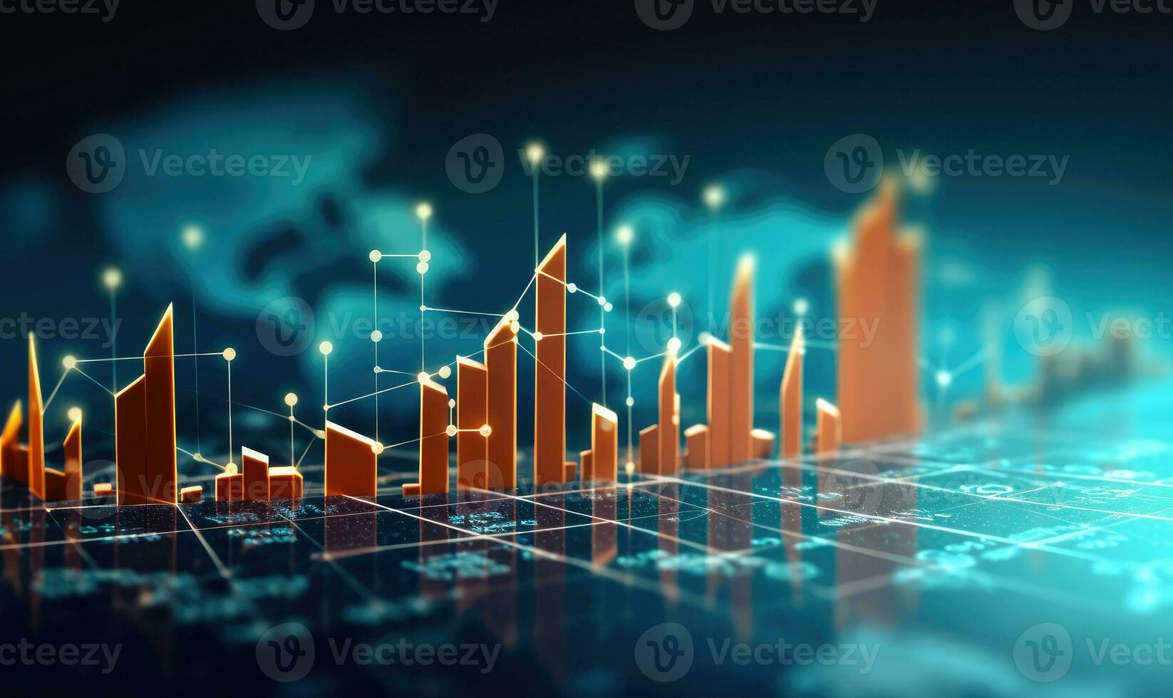 Financial stock market graph and candlestick chart on abstract background. Double exposure photo