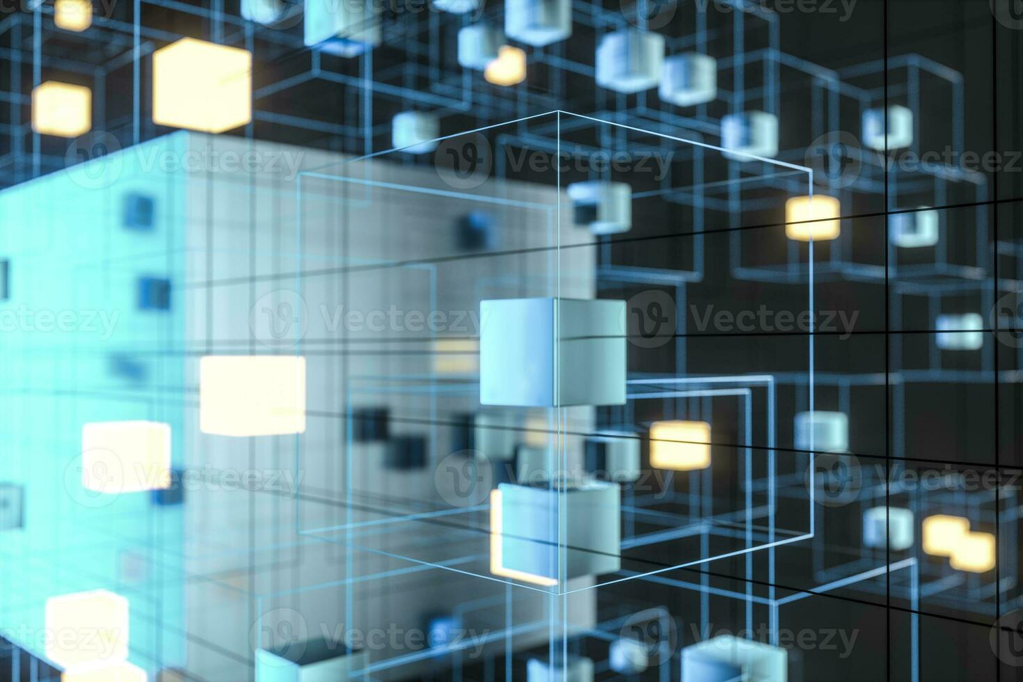 Technology background make up with cubes and lines, 3d rendering. photo