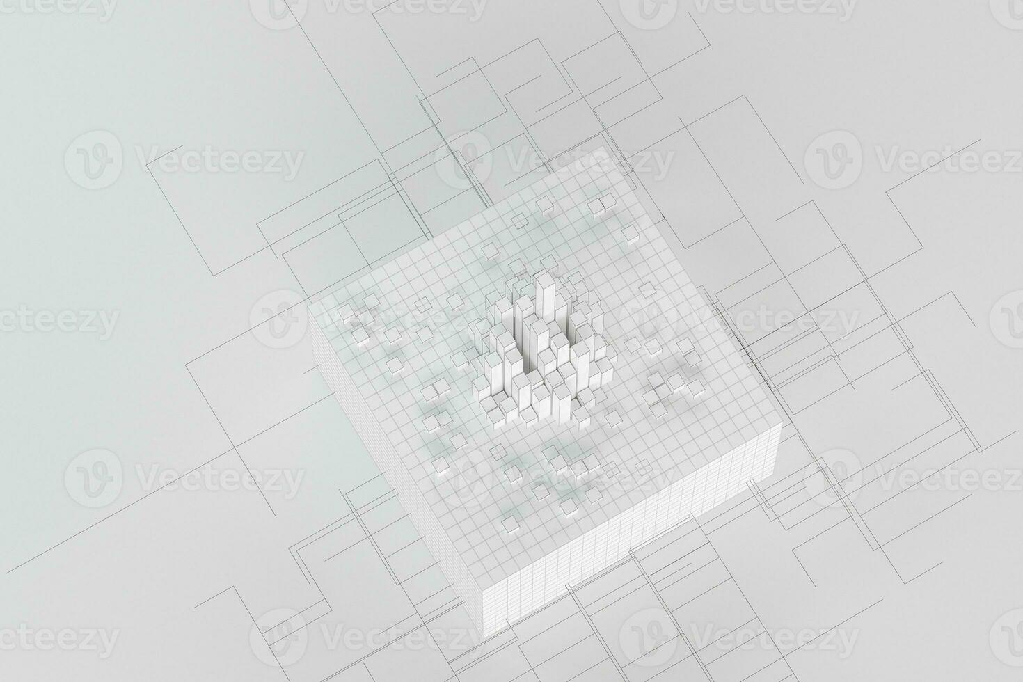 Cubes and lines with white background, 3d rendering. photo