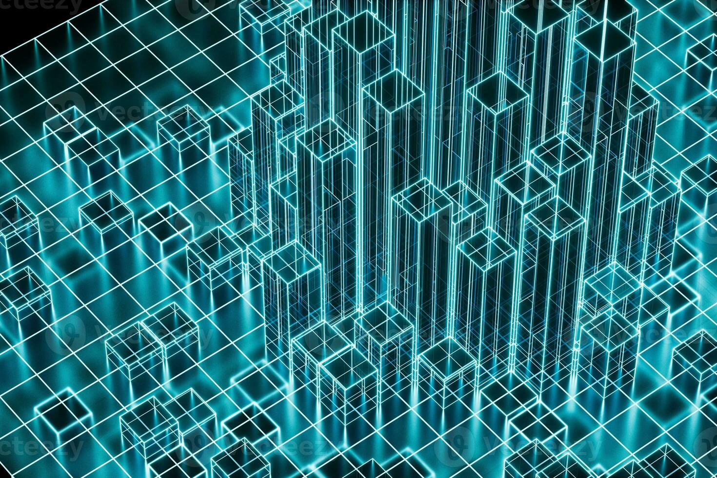 Cubes and lines with dark background, 3d rendering. photo