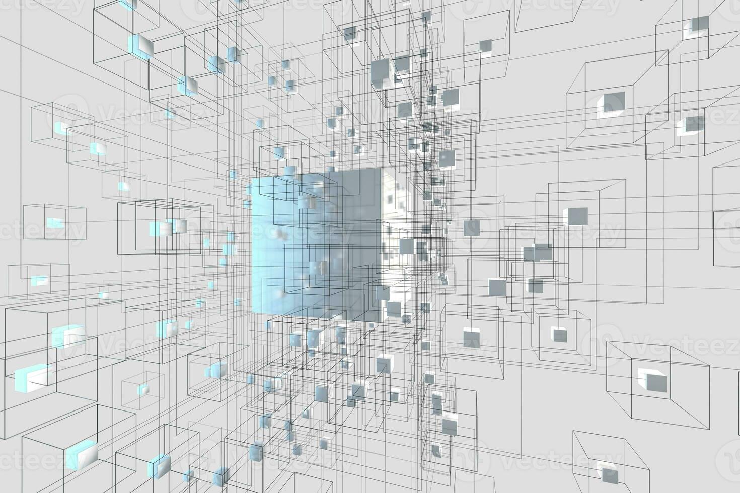 Technology background make up with cubes and lines, 3d rendering. photo