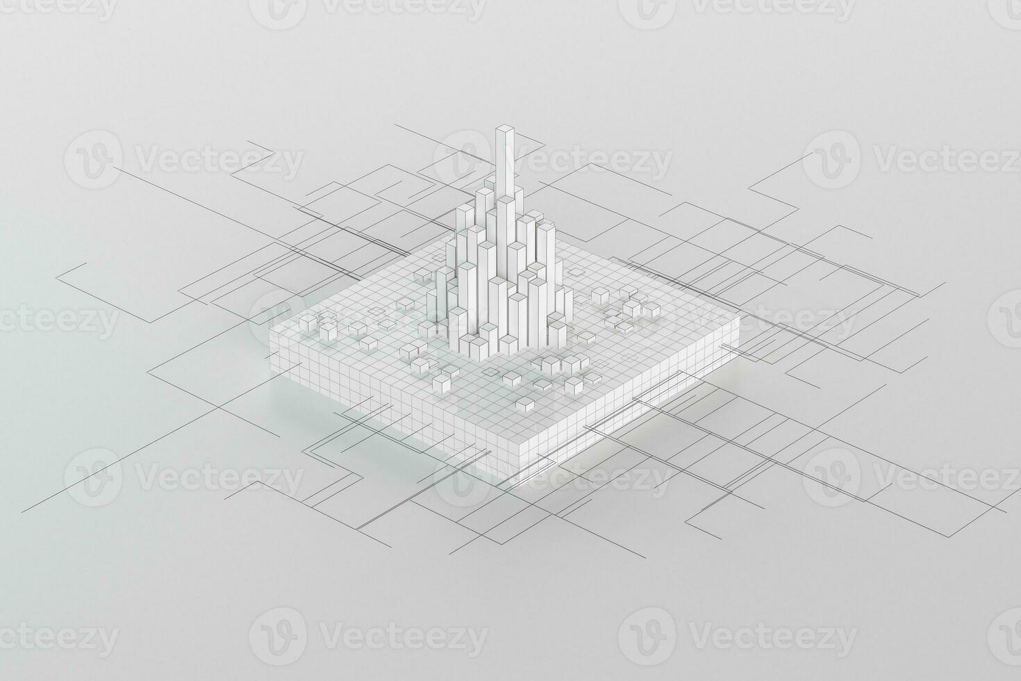 Cubes and lines with white background, 3d rendering. photo